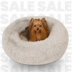 Donut Dog Bed Faux Fur Fluffy Calming Sofa for Small Dogs, Soft & Plush anti Anxiety Pet Couch for Dogs, Machine Washable Coco Pet Bed with Non-Slip Bottom, 23"X23"X6" Grey