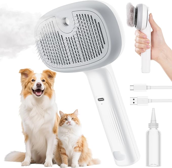 Pet Steam Brush – Shedding & Massage Tool