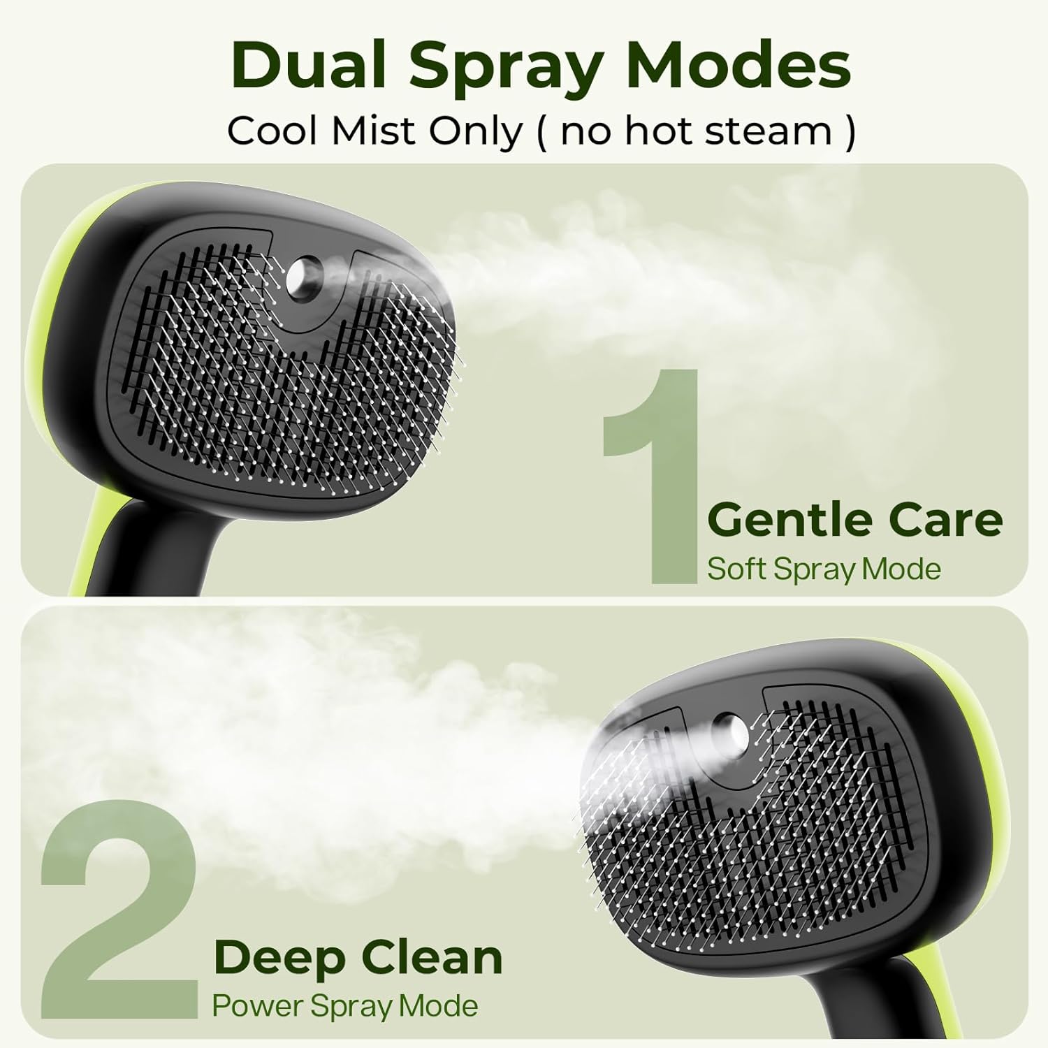 Cat Steam Brush, Self-Cleaning Steam Cat Brush with 2 Water Spray Modes, Large Capacity Tank, Steaming Renu Dog Brush for Shedding Massaging Grooming, Cool Mist Only