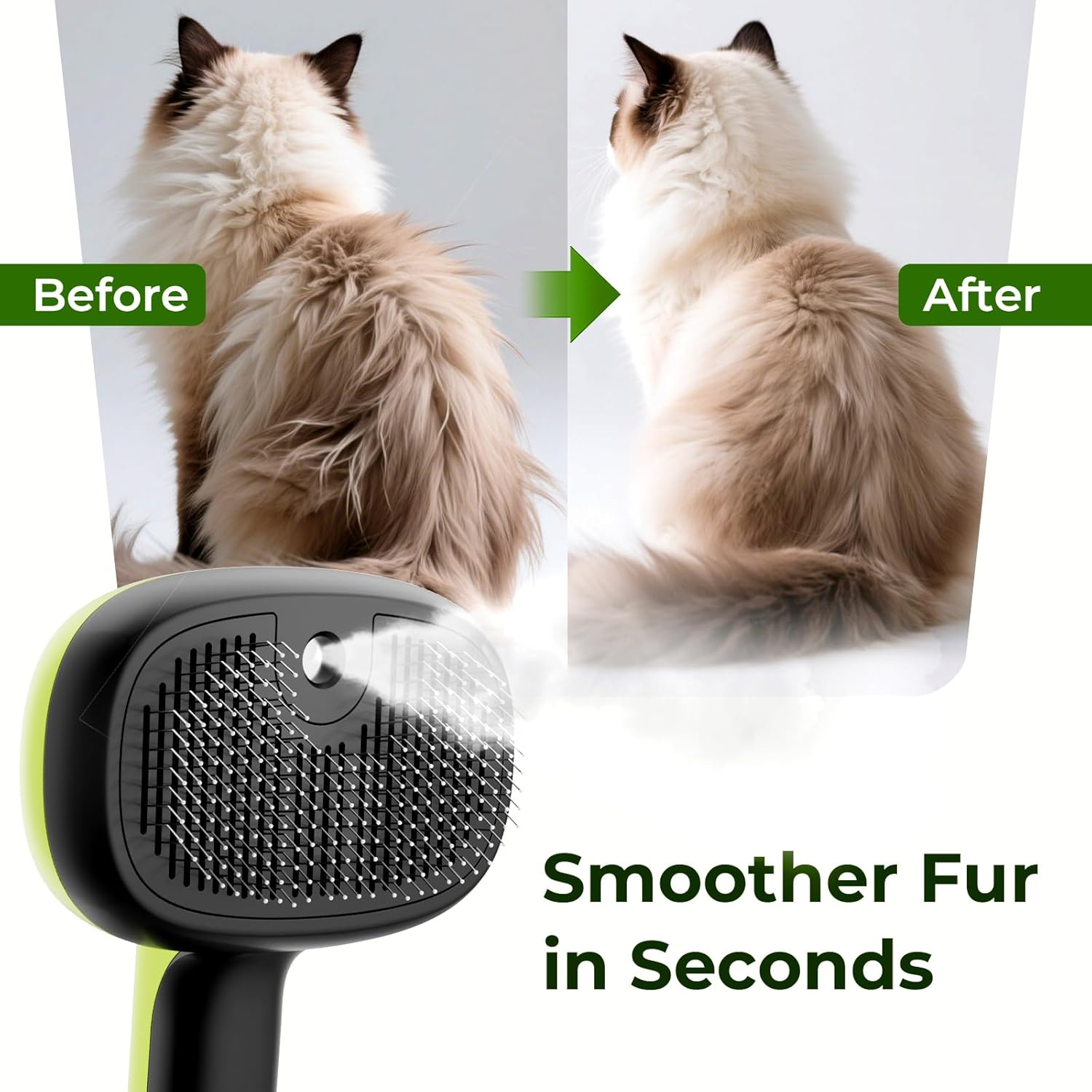 Cat Steam Brush, Self-Cleaning Steam Cat Brush with 2 Water Spray Modes, Large Capacity Tank, Steaming Renu Dog Brush for Shedding Massaging Grooming, Cool Mist Only