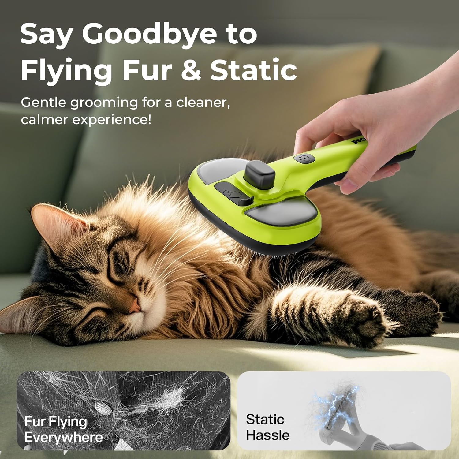 Cat Steam Brush, Self-Cleaning Steam Cat Brush with 2 Water Spray Modes, Large Capacity Tank, Steaming Renu Dog Brush for Shedding Massaging Grooming, Cool Mist Only